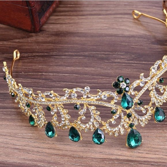 Quinceanera sweet 15 16 prom pageant tiara crown Green Austrian crystal … - Picture 4 of 5